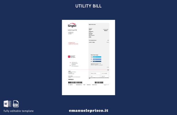 modello di bolletta delle utenze USA Singtel in stile verificato